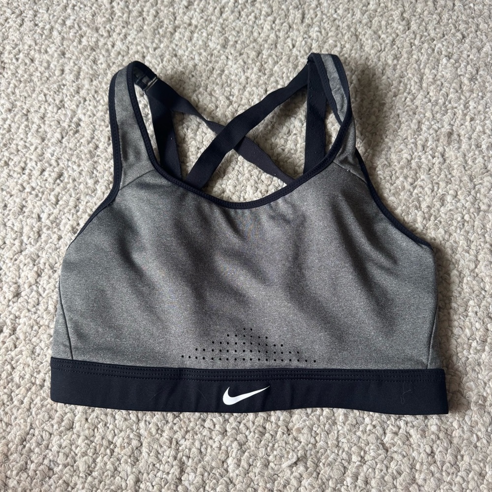 Nike Gray and Black Sports Bra with Criss-Cross Straps